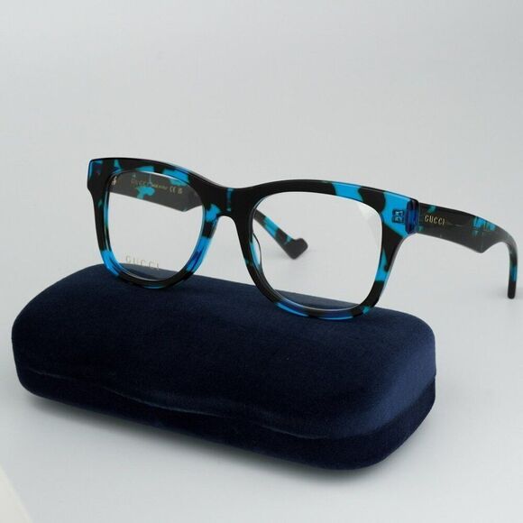 NEW Gucci GG1332O 006 Spotted Black Turquoise Havana Square Men Eyeglasses - Picture 1 of 11